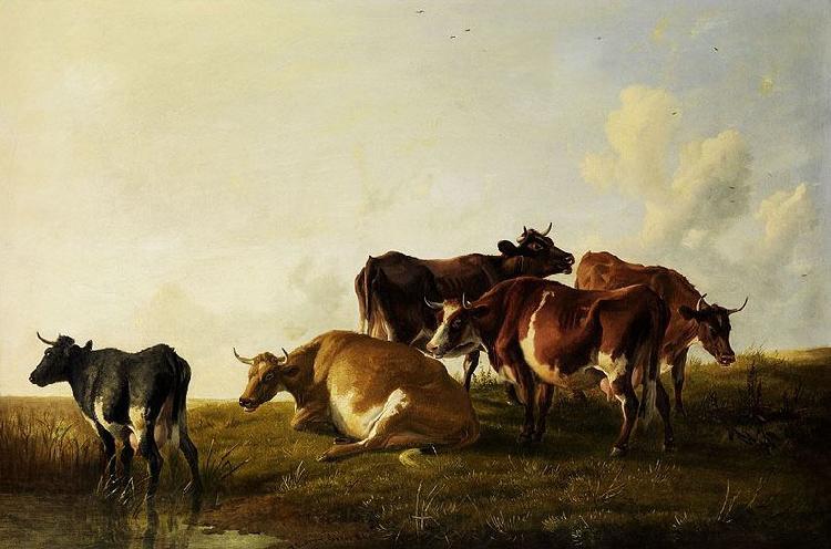 Thomas sidney cooper,R.A. Cattle in the pasture. France oil painting art